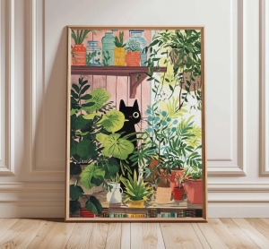 Cat Poster Botanical Wall Art Floral Print Cat Lovers Gift Animal Print Feline Decor Tropical Wall Art Nature