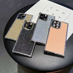 Luxury Glitter for iPhone 13 14 15 16 Pro Max 14 15 Plus Rectangle Case Crystal Diamond Rhinestones Sequin Bling Sparkly Glossy Cute for Women Soft Shockproof Protective Phone Case