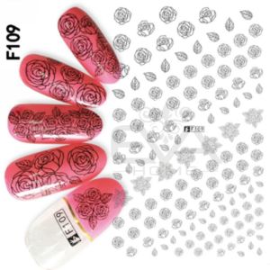 Sticker Dán Móng Tay 3D Nail Sticker Tráng Trí Hoạ Tiết Bông Hoa White And Black F109T & F109D