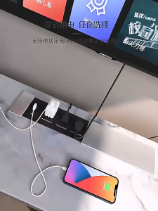 Embedded Desktop Socket Side Sliding Hidden Power Strip Multi-function Socket With Wireless Phone Charger Extension Cord Heavy Duty