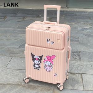 Ultra-Light 20 Inch Aluminum Frame Luggage Front Opening Travel Carry-On Wheel Universal 24 Pull Rod Box Cartoon Style Hard Shell