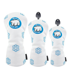 Thick waterproof PU leather face cartoon polar bear embroidery golf club cover black velvet lined wooden club cover