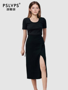 High Waist Black Acetate Fiber A-Line Skirt for Women Summer Design Slimming Half Body Dress with Zipper and Patchwork