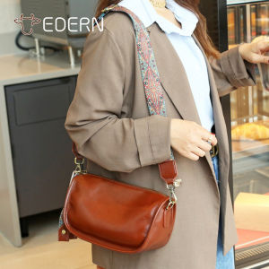 EDERN New Vegetable Tanned Leather Shoulder Bag for Women Fashion Versatile Genuine Leather Crossbody Bag Mobile Phone Bag Ladies Sling Bag