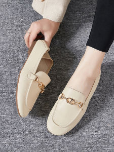 Flat Heel round Toe Slip-On Womens Loafers Fashion Single Shoes Comfortable Casual Leather Shoes Easy to Wear Daily Footwear