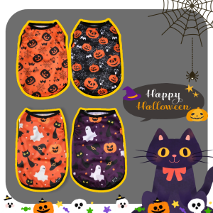 Dog Summer Clothes Small Medium Dogs Cats Soft Halloween Pumpkin Print Breathable Pets T-shirt Party Yorkshire Chihuahua Costume