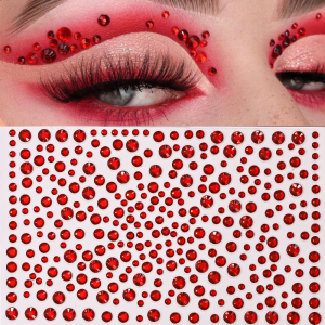 1 Chiếc 3D Đá Quý Màu Đỏ Tự Dán Miếng Dán Hình Xăm Sáng Bóng Ren Mặt/Mắt Trang Trí Cho Trang Điểm Dự Tiệc Diễn Sân Khấu Người Lớn Tạm Thời Phụ Kiện