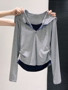 Áo Thun Dài Tay Kẻ Sọc Hai Mảnh Cho Nữ Cổ Tròn Dáng Ôm Màu Trơn Chất Liệu Cotton Mùa Thu Đông Phong Cách Công Sở Thương Hiệu Eting