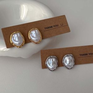 2026 New Fashion Metal Irregular Pearl Stud Earrings For Women Elegant Gold Silver Color Geometric Personality Earrings Jewelry