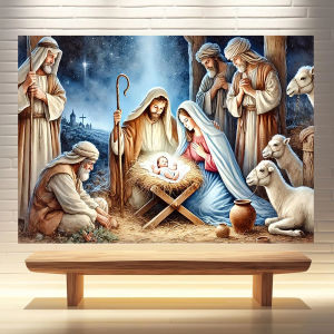 BILIBILI | Diamond Art Painting Kit Merry Christmas Nativity Scene Starry Night with Jesus in Manger Design Mosaic Cross Stitch for Decor