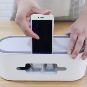 Shiok Living 🚀 Extension Plug Socket Storage Box Extension Plug Cable Organizer Holder with Hand Phone Holder