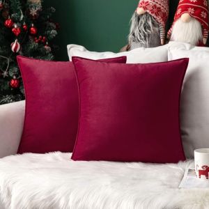 2pcs Red Christmas Pillow Covers Decorative Throw Pillow Covers Case for Couch Bed Soft Velvet Cushion Covers with Hidden Zipper