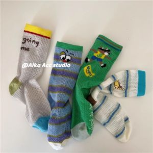 Boys Cotton Socks Spring Summer Thin Pure Cotton Children Cartoon No-Show Trendy Socks Baby Summer Mesh Breathable Mid-Calf Socks
