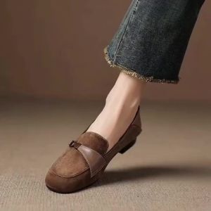 Giày Bệt Nữ Mùa Hè Chất Liệu Denim Kiểu Dáng Thời Trang Đế Thấp Mũi Tròn Có Khóa Cài.