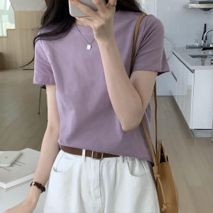 Soft Purple Taro round Neck T-Shirt Womens Loose Short Sleeve Slimming Spring Summer Casual Comfortable Korean Style Top