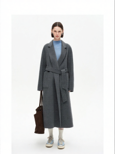 Wool Blend Double-Sided No Button Belt Coat