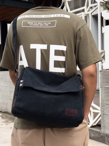 Canvas Messenger Bag Mens Bag Work 14inch laptop Bag Shoulder Bag Retro Bag