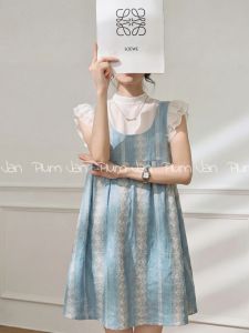 PlumJan | Đầm Áo Sơ Mi Tay Phồng Đối Chiếu Kiểu Nghệ Thuật Cổ Điển Pháp