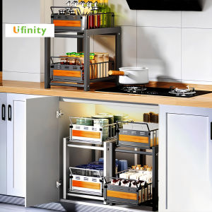 Lifinity Kệ Kéo Kép-2 Tầng Trắng/Xám Kệ Đựng Vật Dụng Kéo Kép Có Tấm Gỗ Kệ Để Đồ Kéo Kép