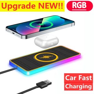 15W Car Wireless Charger Pad RGB Silicone Non Slip Stand for iPhone Samsung Xiaomi Phone Chargers Dock Car Fast Charging Station