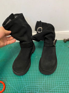 Womens Martin Boots Increased Height Cowhide Western Rough Heel Short Boot Retro Style Summer New Arrival Black Grey