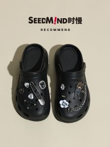 รองเท้าแตะ EVA สไตล์เกาหลีสำหรับผู้หญิง ทรงพื้นหนา รองเท้าแตะแบบลำลองสำหรับกลางแจ้งในช่วงฤดูร้อนที่มีแหวนประดับเพชร