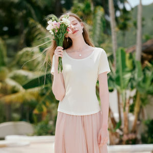 XIANGYING | Shoulder Lace Spliced Backless Slim Fit T Shirt