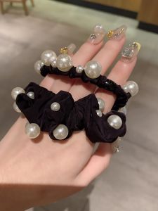 2023 New Pearl Black Hair Ties High Elasticity Durability Elegant Bun Hair Bands Simple Hair Accessories Korean Style Hair Ropes