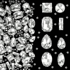 240Pcs Clear Glass Crystal Rhinestones Gems Mixed Shape Flatback Claw Rhinestones for Jewelry Clothes Shoes Costume
