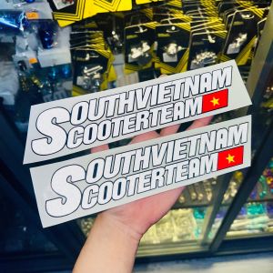 Tem Logo Sticker Chữ SouthvietnamScooter Nền Trong in trên chất liệu phản quang với hai size 18cm với 25cm