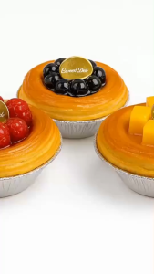 ทาร์ตผลไม้ (Fruit Tart) ทาร์ตผลไม้ 1 ชุด 3 ชิ้นบลูเบอร์รี่ ราสเบอรร์รี่ มะม่วง สีสันสวยงาม น่าทานเหมือนจริง