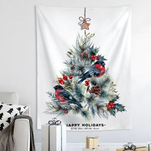 Tấm Thảm Treo Tường VIKAMA Happy Holidays Thiết Kế Ba Cây Màu Hồng Đen Xanh Lá Cây Tác Phẩm Nghệ Thuật Dùng Để Trang Trí Nhà Cửa Phòng Khách Phòng Ngủ Ký Túc Xá In Họa Tiết Lễ Hội Polyester Mềm Mại