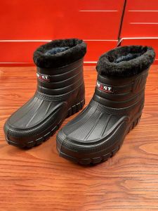 ผู้ชาย ฤดูหนาว High-top ผ้าฝ้าย รองเท้ารองเท้าบู๊ตหิมะกันน้ํา อุ่น ผ้าขนแกะ รองเท้าทํางานส้นแบน ลำลอง รองเท้าบูทนิ้วเท้ากลมสําหรับผู้สูงอายุ