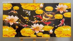 Tranh sen vàng cửu ngư tranh tráng gương 5D giá xưởng