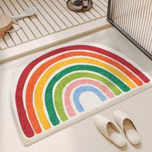 VIKAMA Semi-Circular Rainbow Plush Rug Bathroom Toilet Water-Absorbent Non-Slip Mat Entrance Door Hallway Mat Home Decoration