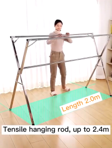 【SG Stock】 IRO Foldable Clothes Drying Rack with Wheels Stainless Steel Double Pole Extendable clothes dryer rack Clothes Hanger Rack  晾衣架