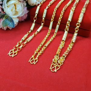 สร้อยคอทองลายหวายกลมคั่นปล้องตัดลาย หนัก 5 บาท ยาว 24-26 นิ้ว สีทอง ทองชุบ ทองปลอม ใส่อาบน้ำได้ ใส่ได้ทุกโอกาส งานสวย พร้อมส่ง