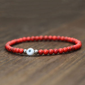 Minimalist Evil Eyes Bracelet 4mm Stone Beaded Braslet Lucky Red Howlite Lava Wooden Braclet Chakra Mediation Yoga Brazalete