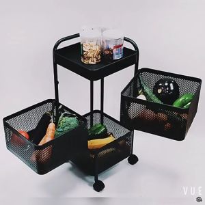 Installation Free Square Frame Storage Shelf Multi-layer Rotating Kitchen Vegetable Fruit Storing Rack Bathroom Shelf