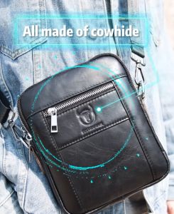 BULLCAPTAIN Leather Shoulder Messenger Bag Mens Business Casual Multifunctional 7.9-inch Tablet (Cow Leather) Leather Small Bag