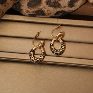 French Vintage Minimalist Geometric Leopard Print 925 Silver Earrings Metal Clip-On Earrings Fashion Jewelry for Women