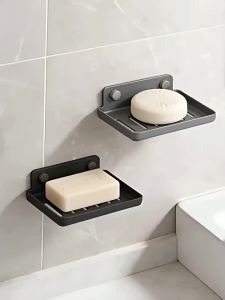 Grey/White Wall Mounted Soap Container Bathroom Aluminum Adhesive Soap Dish Soap Holder Rack Dish Soap Case Hbathroom Hardwares