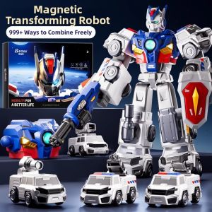 YIRANJIA | Children Transformable Toy Car Robot Police Model Combination Mechanic Birthday Gift