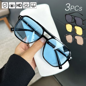 3PCs 2025 Sunglasses Woman Uv Protection Vintage Brand Design UV400 Shades Yellow Blue Lens Big Frame Eyewear