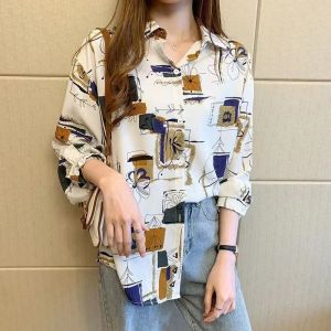 STOCK+COD Women blouse long sleeve Korean retro printed loose shirt fashion temperament generous plus size top