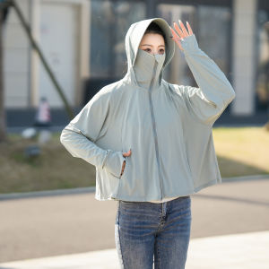 เสื้อกันแดดผ้าไอซ์ซิลค์เสื้อกันแดดมีฮู้ดระบายอากาศดีแบบบางกันรังสียูวีมีฮู้ดถอดออกได้250กก. ไซส์ใหญ่ฤดูร้อน