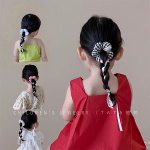 Girls Floral Lace Hair Ties Checkered Ribbon Bun Headbands Childrens Hair Accessories Sweet Korean Style Hair Bands