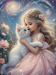 HUACAN 5d Diy Diamond Mosaic Girl Cat Portrait Wall Decor Full Kits Square Round Picture Of Rhinestones Painting Starry Sky