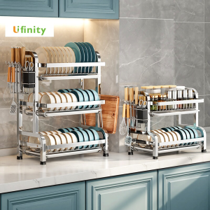 Lifinity 2/3 Layers Large Dish Drying Rack Dish Rack Organizer Stainless Steel 304 Dish Drainer Rack Kitchen Storage Rack Plate Organizer