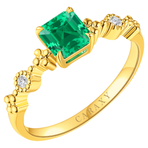 CARAXY | Cultivated Emerald Square Diamond Set Gold K Gold Ring